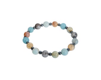 Pulsera de Cristal Multicolor de Amazonita con espaciadores de Hematita, diseño único