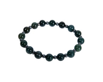 Pulsera elástica de ágata musgosa con espaciadores de hematita