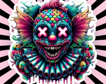 Trippy Evil Clown Vinyl Sticker, Weirdcore Goth Design
