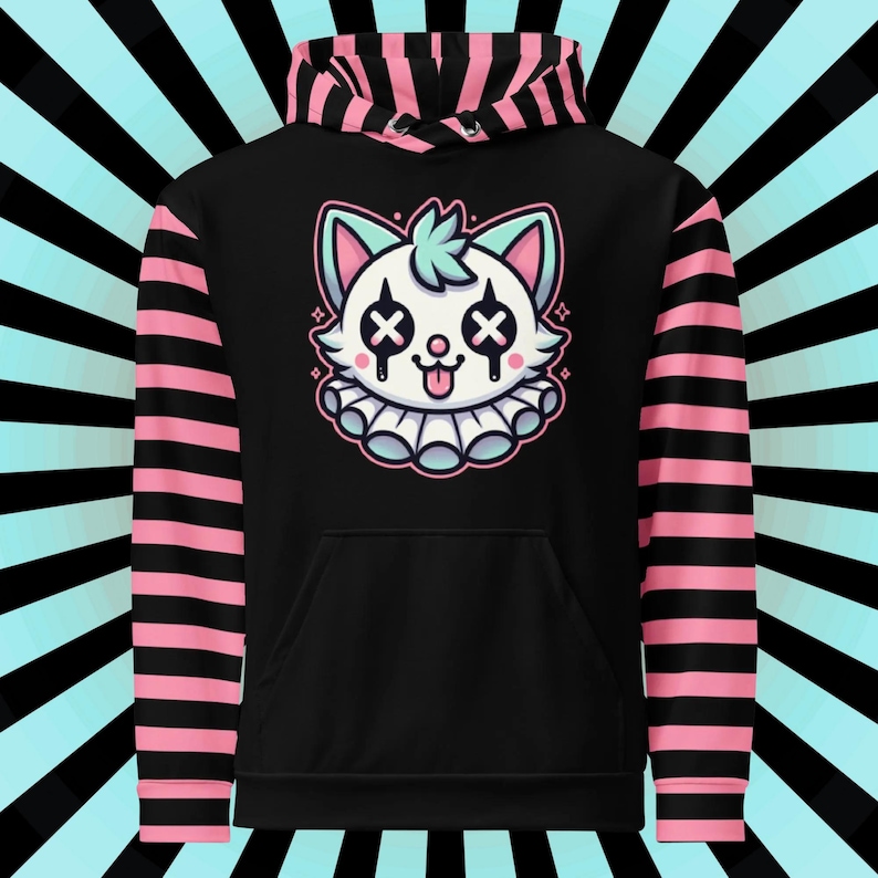 Weirdcore Clowncore Clown Kitty Cat Pastel Goth Graphic Grunge Y2K Unisex Hoodie image 2