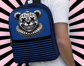Horror Bear Ryggsäck – Gotisk Randig Punk Skolväska