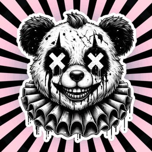 Adesivo de vinil de palhaço panda gótico de terror macabro Gore Clowncore Palhaço de urso malvado gótico Weirdcore Adesivo à prova d'água