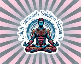 Lokah Samastah Sukhino Bhavantu naklejka winylowa, mantra medytacji jogi