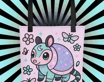 Pastel Goth Armadillo Tote Bag, Kawaii Celestial Animal Design