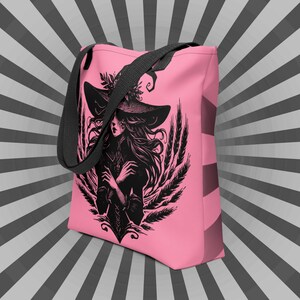 PINK Gothic Grunge Pastel Goth Wheat Witch Tote Bag, Ventcore Darkcore Weird Stuff Dark Aesthetic Halloween Tote Bag