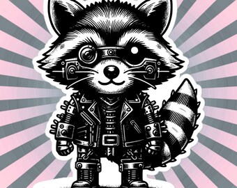 Cyberpunk Raccoon Sticker: Gothic Grunge Animal Vinyl