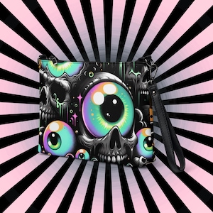 Weirdcore Eyeballs Strange Skulls and Weird Eyes Clutch Goth Grunge Purse Crossbody Bag