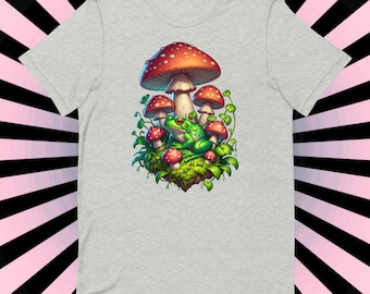 Mushroom Frog Graphic Tee, Cottagecore Botanical Shirt