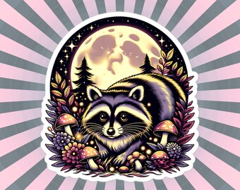 Whimsigoth Raccoon & Mushrooms Vinyl Sticker