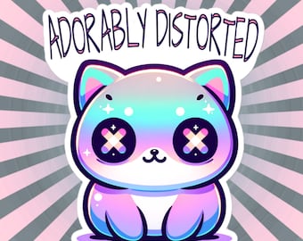 Trippy Pastel Goth Cat Sticker – Weirdcore Grunge Vinyl