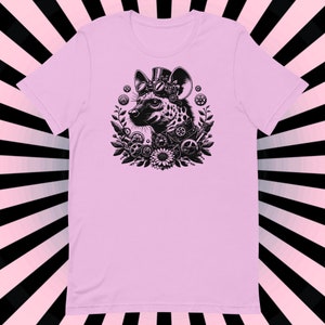 Steampunk gevlekte hyena met hoge hoed T-shirt Griezelig Weirdcore Dystopische hyena grunge Goth T-shirt