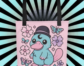 Soft Grunge Platypus Tote: Kawaii Celestial Animal, Alt Cottagecore Gift Idea