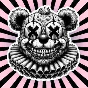 Adesivo de vinil macabro de terror gótico, urso, palhaço, gore, palhaço malvado, gótico, estranho, à prova d'água