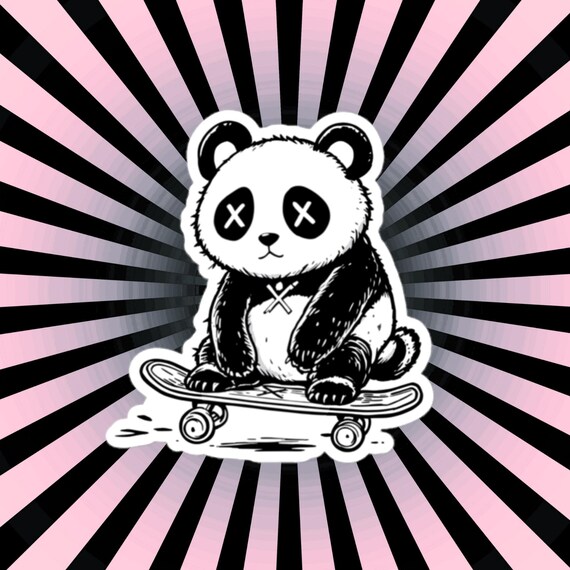 Weirdcore Sad Panda Skateboard Vinyl Sticker Grunge Goth Punk