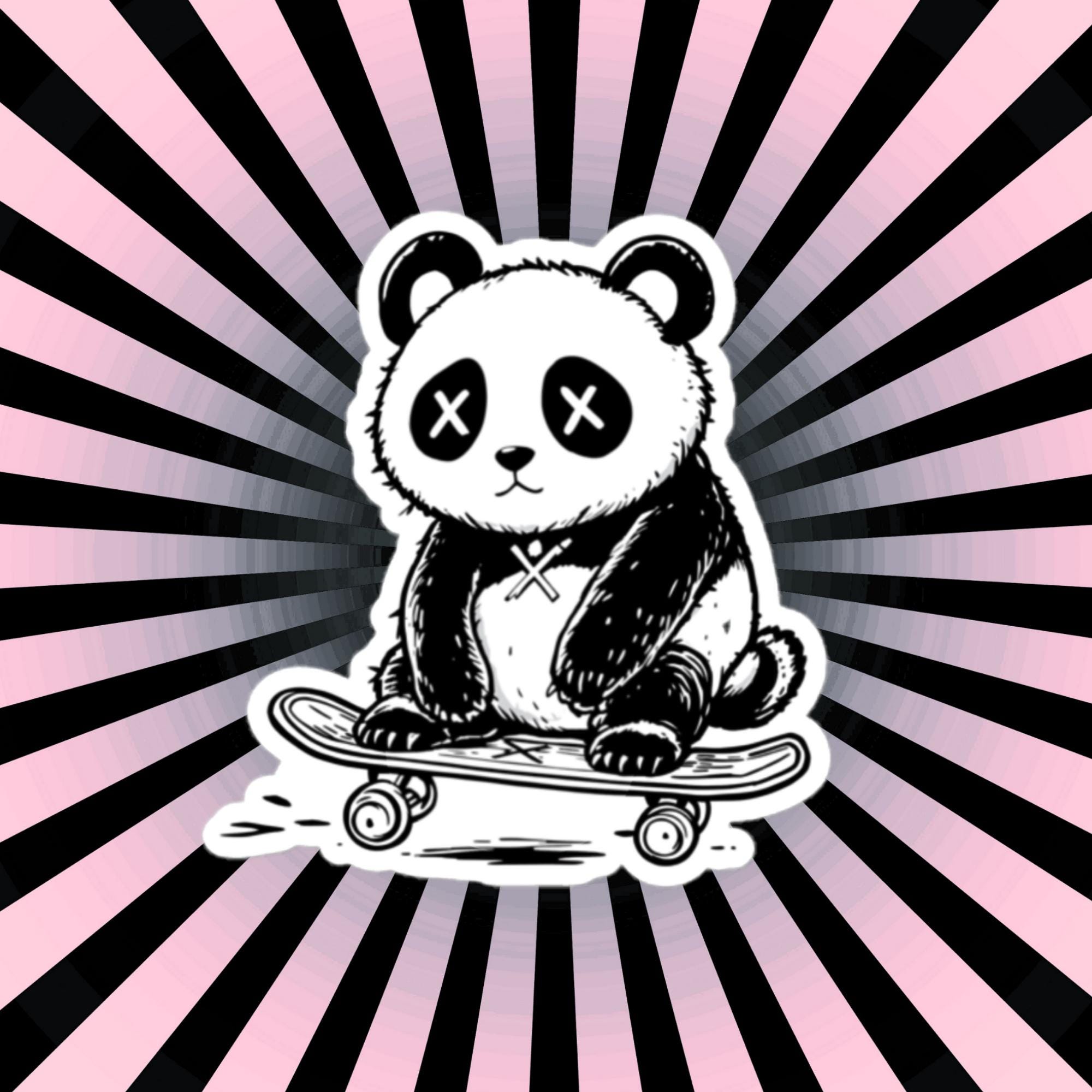 Weirdcore Sad Panda Skateboard Vinyl Sticker Grunge Goth Punk