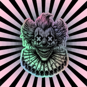 Creepy Clowncore Horror Evil Clown Hologram Sticker Weirdcore Clown Grunge Goth Holographic sticker