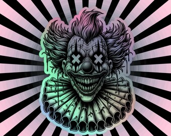 Creepy Evil Clown Hologram Sticker: Horror Goth Clowncore