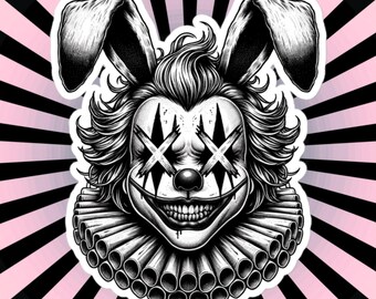 Gothic Horror Rabbit Clown Vinyl Sticker - Gore Clowncore