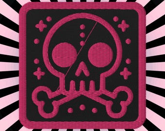 Weirdcore Pink Stitching Skull Aufnäher: Goth Grunge