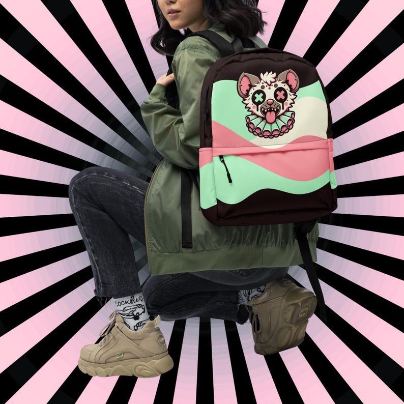 Hyena Kawaii Backpack – Pastel Goth Alt Fashion School Bag image 2