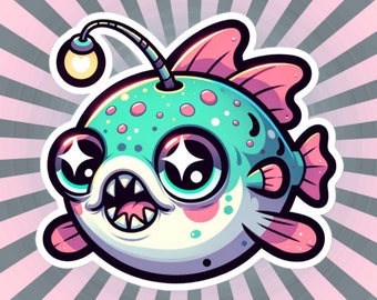 Pastel Goth Anglerfish Vinyl Sticker, Weirdcore Oddcore Gift