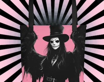 Pink & Black Tote Bag Winged Masked Gothic Angel Horror Halloween Bag