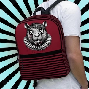 Horror Capybara Backpack – Gothic Striped Alt School Bag