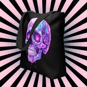 Crystal Skull Arcane Tote Bag Gothic Grunge Neon Goth Darkcore Weirdcore Dark Aesthetic Halloween Purse Tote