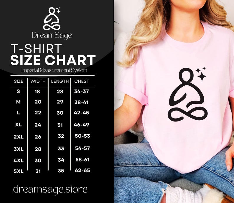 K&ouml;nnte beinhalten: Eine Gr&ouml;&szlig;entabelle f&uuml;r T-Shirts mit Ma&szlig;en in Zoll f&uuml;r Breite, L&auml;nge und Brustumfang. Die Tabelle zeigt Gr&ouml;&szlig;en von S bis 5XL.