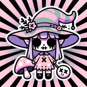 不気味でかわいいゴア風変わりなキノコ魔女ビニールステッカー グランジパステルゴス魔女ステッカーギフト