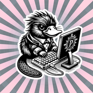 Punk Rock Platypus on Computer Sticker, Cyberpunk Platypus with Tech Sticker, Weirdcore Weird Stuff, Original Steampunk Warcore Art