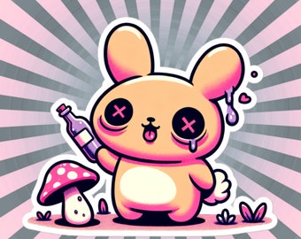 Trippy Goth Bunny Vinyl Sticker, Weirdcore Pastel Grunge