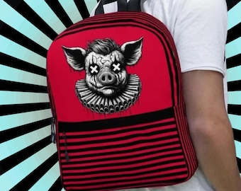 Horror Pig Backpack – Gothic Striped Alt School Bag