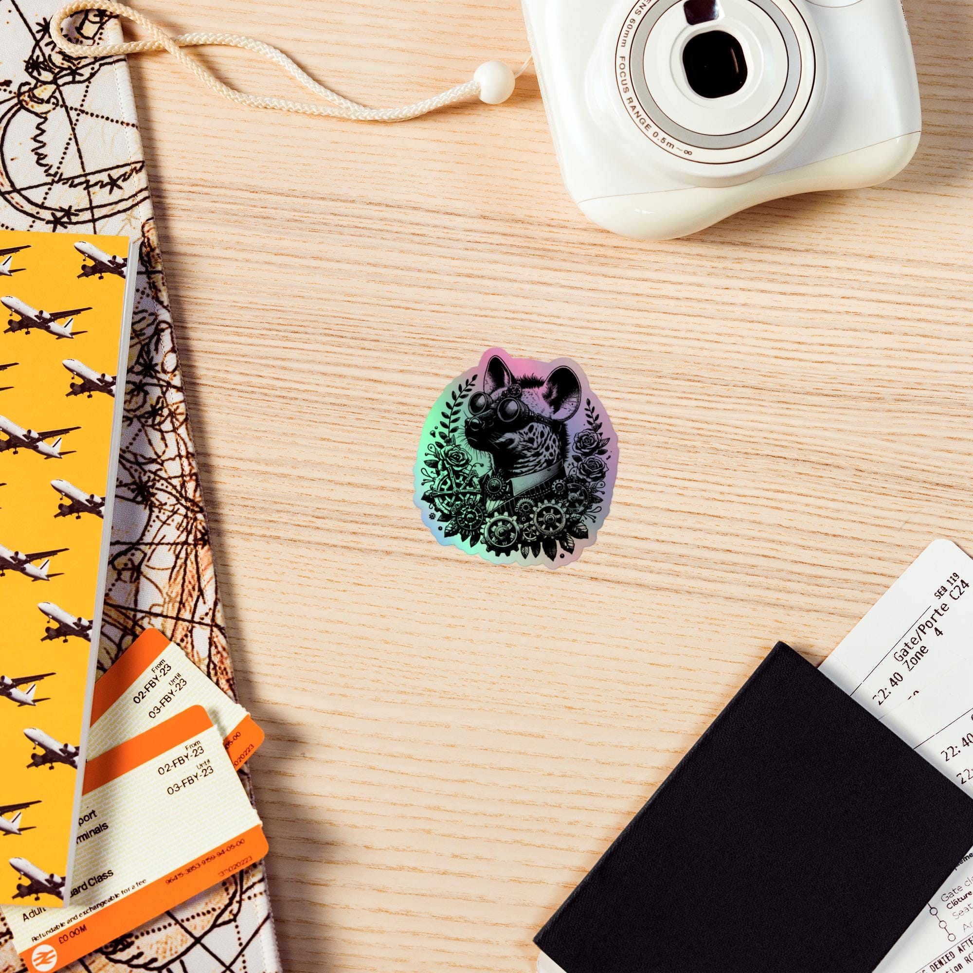 Weirdcore Steampunk Spotted Hyena Hologram Sticker Oddcore Grunge