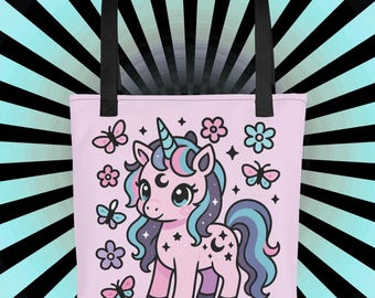 Pastel Goth Unicorn Tote Bag, Kawaii Celestial Pony Design