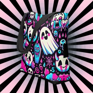 TOTE BAG Gothic Grunge Neon Goth Darkcore Weirdcore Creepy Cute Ghosts Dark Aesthetic Halloween Trick or Treat Tote Bag
