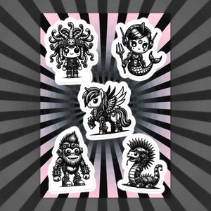 Gothic Grunge Punkrock Cryptid Vinyl Sticker Bogen Sasquatch Lock Ness Medusa Mermaid Unicorn Sticker Pack