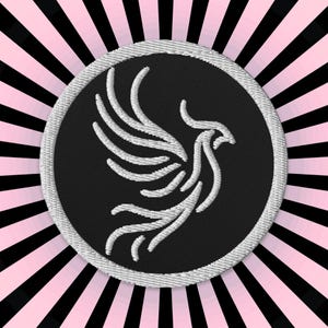 White and Black Round Phoenix Sew On or Iron On Embroidered Patch