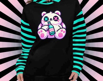 Drunk Weirdcore Bear Graphic Y2K Grunge Unisex Hoodie