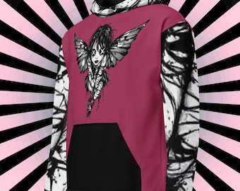 Goth Grunge Fairy Hoodie – Y2K Mummy Sleeve Graphic Sweatshirt