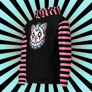 Weirdcore Clowncore Clown Kitty Cat Pastel Goth Graphic Grunge Y2K Unisex Hoodie image 1