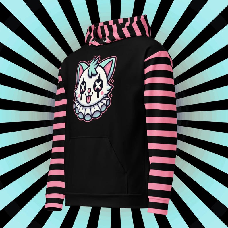 Weirdcore Clowncore Clown Kitty Cat Pastel Goth Graphic Grunge Y2K Unisex Hoodie image 1