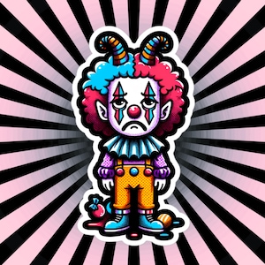 Pegatina de payaso triste y extraño de Halloween Clowncore Pegatina de vinilo impermeable de Weirdcore