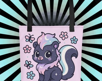Pastel Goth Skunk Tote Bag, Kawaii Celestial Animal Design