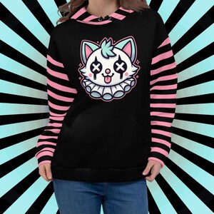 Weirdcore Clowncore Clown Kitty Cat Pastel Goth Graphic Grunge Y2K Unisex Hoodie image 3