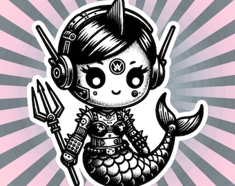 Cyberpunk Cyborg Meerjungfrau Vinyl Aufkleber, Gothic Dreamcore Geschenk