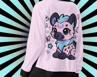 Pastel Goth Hyena Track Jacket,  Kawaii Celestial Soft Grunge Witchy Zip-Up Alt Streetwear Fashion