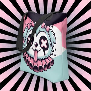BORSA TOTE Gotica Grunge Pastello Goth Weirdcore Clown Cucciolo Cane Clown Borsa Tote Inquietante e Carina