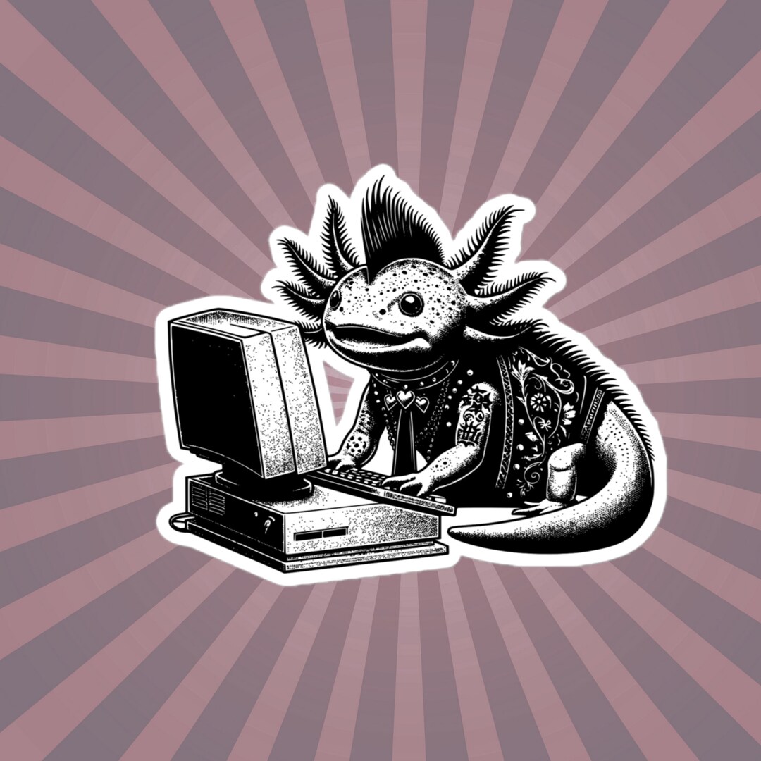 Punk Rock Axolotl on Computer Sticker, Cyberpunk Axolotl With Tech ...