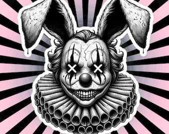 Gothic Horror Bunny Clown Vinyl Sticker - Gore Clowncore Weirdcore
